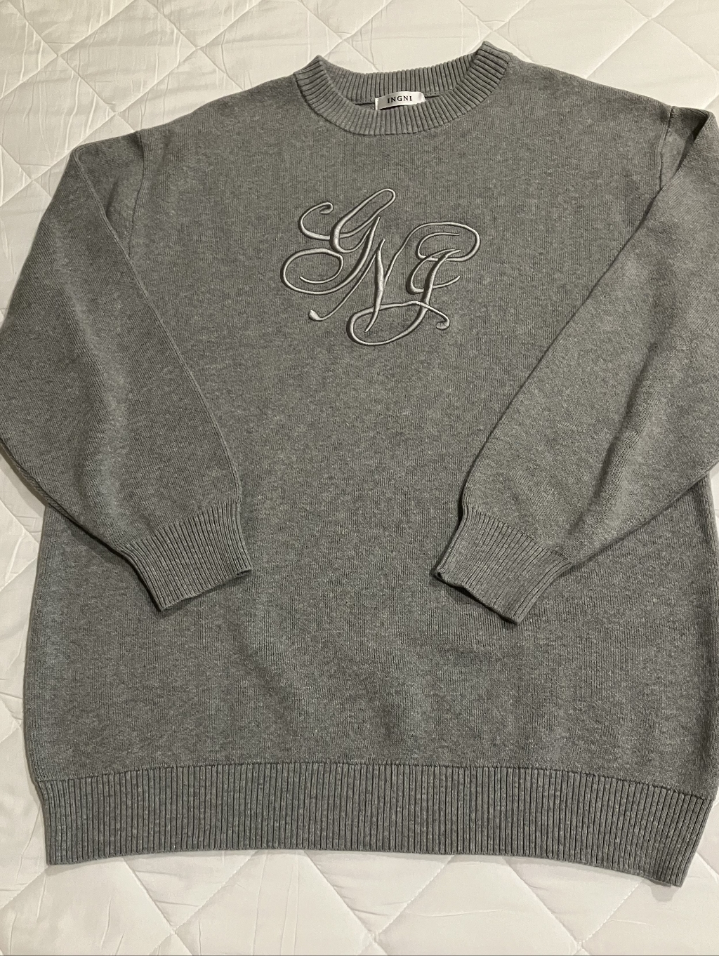 Light Gray Crewneck Sweater With Script Monogram